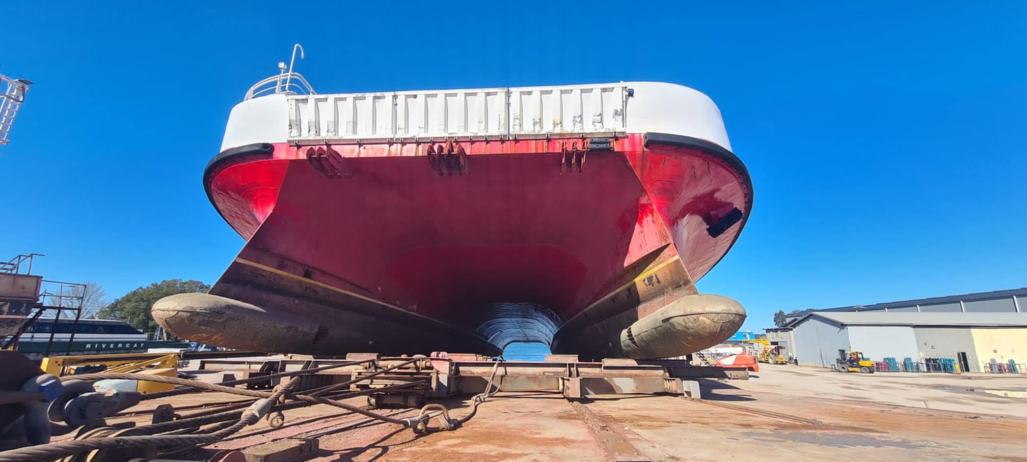 Aurora V out of the water at the Yamba slipway.