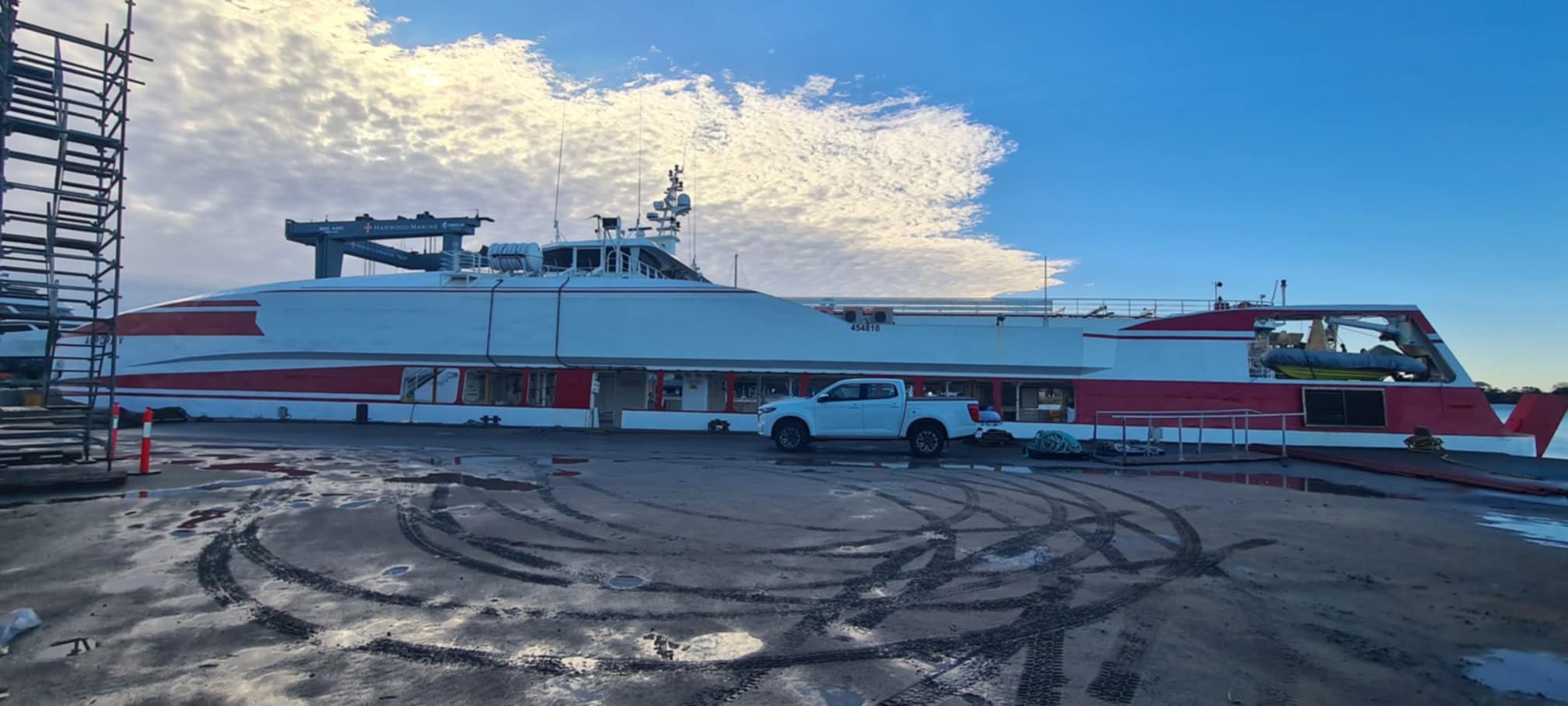 Aurora V tied to slipway